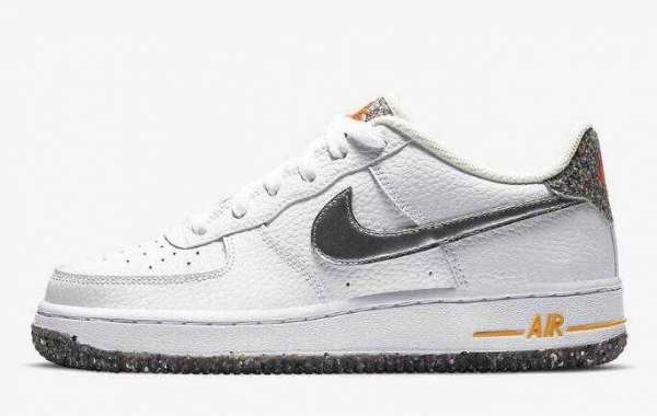 2020 Nike Air Force 1 Crater GS White Silver Orange For Sale