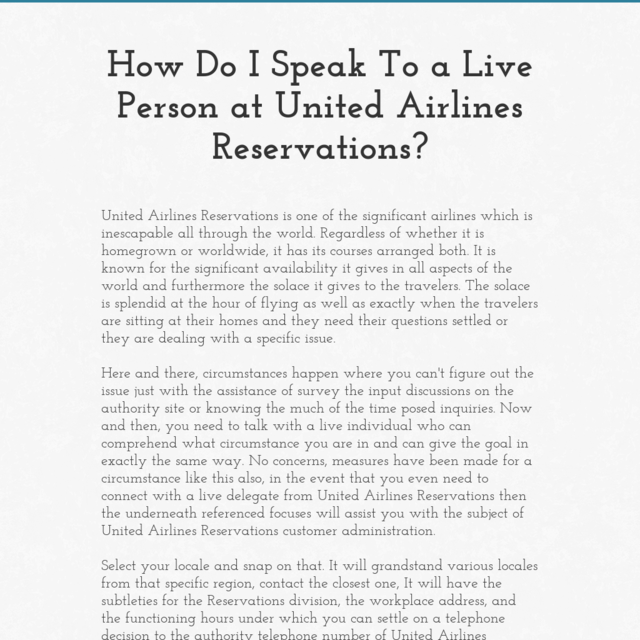 How Do I Speak To a Live Person at United Airlines Reservations?