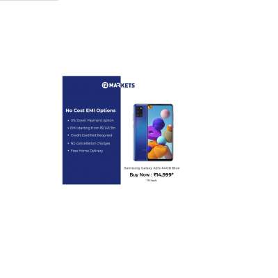 Buy Samsung a21s 64 GB Storage, 6GB RAM on No Cost EMI at Bajaj Finserv EMI Store. Profile Picture
