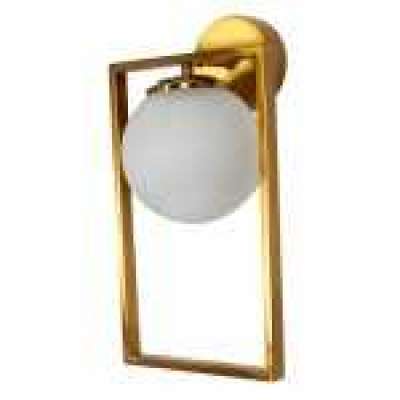 Mid Century Modern Antique Gold Rectangular Ring Wall Light with Frosted Glass Globe Profile Picture