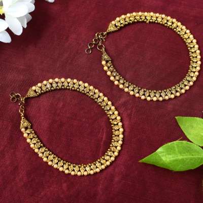 Gold Plated Kundan Pearl Anklets Profile Picture