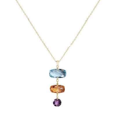 14k Yellow Gold Multi Gemstone Link Pendant Necklace 17" Profile Picture