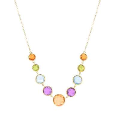 14k Citrine, Peridot, Blue Topaz, and Amethyst Grad Coin Link Necklace 17/18" Profile Picture