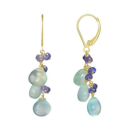 14k Tanzanite and Chalcedony Leverback Earring Profile Picture