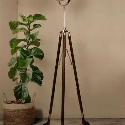 Golf Club Wood & Nickel Cap Tripod Floor Lamp Profile Picture