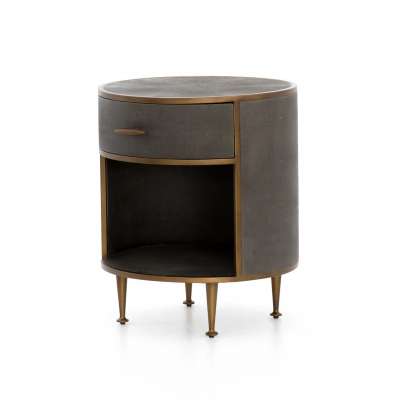 Shagreen Round Nightstand in Antique Brass Profile Picture