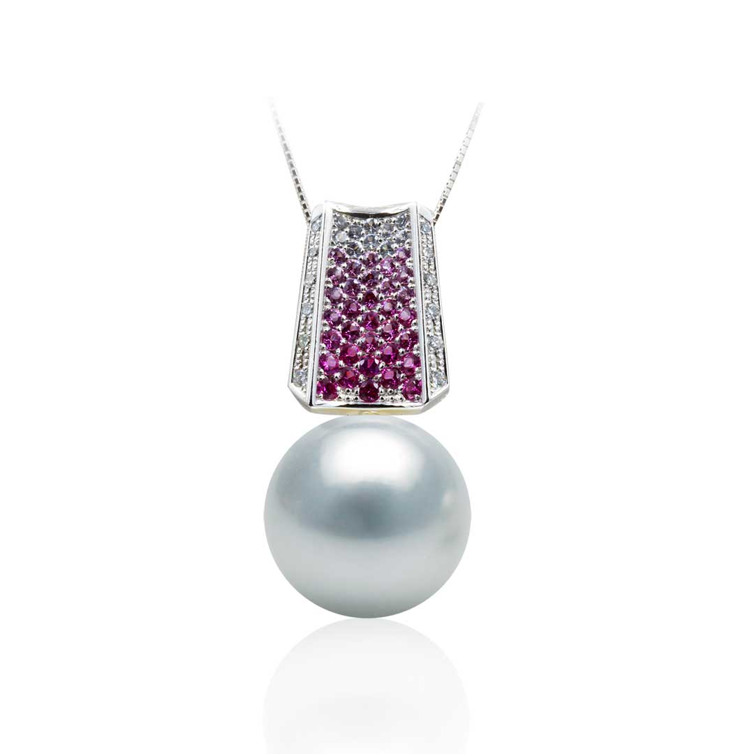 Australian White South Sea Pearl Pendant set in 18k with Diamonds and Sapphires