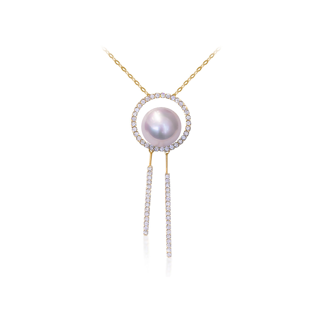 Australian White South Sea Pearl Pendant set in 18k with Diamonds